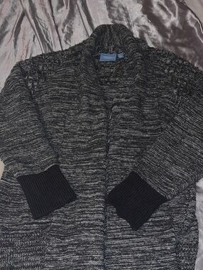Simply Vera Vera Wang Womens Marled Shawl Collar Cardigan - Black & Gray